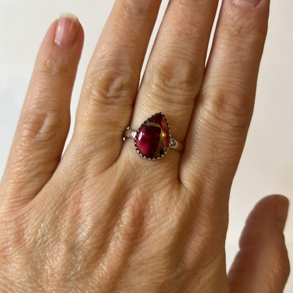 Red Rose Copper Dahlia 925 Solid Sterling Silver Gemstone Ring Size 8.25 - Picture 5 of 8